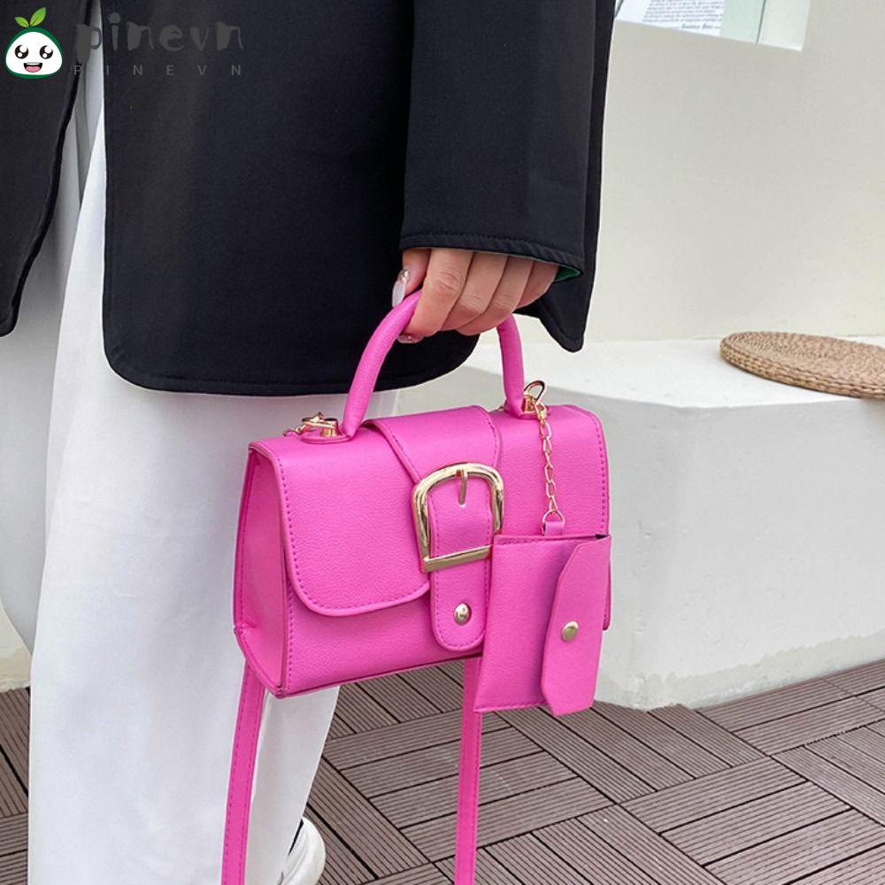 PINEVN Túi Đeo Chéo Mini Bằng Da Pu Màu Trơn Thời Trang Cho Nữ