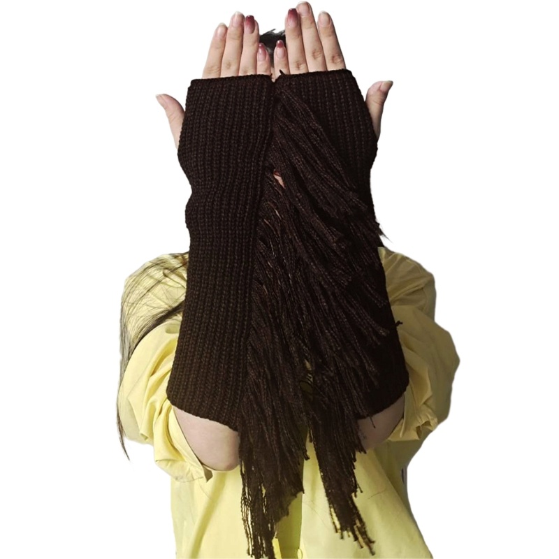 Găng Tay Dệt Kim Hở Ngón Co Giãn Giữ Ấm Mùa Đông Cho Thanh Thiếu Niên