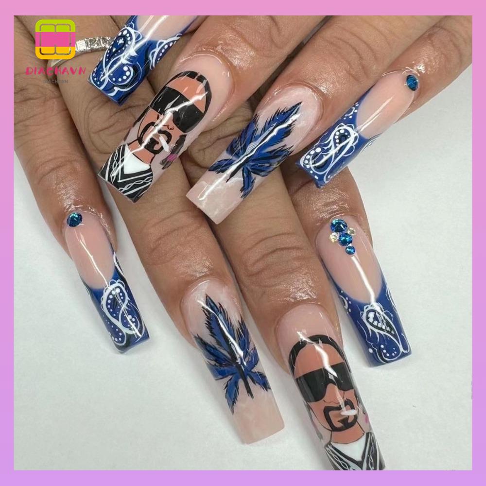 DIACHAVN Bộ Móng Tay Giả Dáng Dài Màu Cầu Vồng 3D Che Phủ Toàn Diện Thời Trang DIY