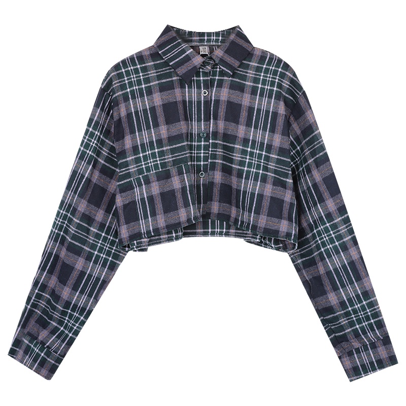 IELGY Áo Sơ Mi Tay Dài Họa Tiết Kẻ Ô Thời Trang Dành Cho Nữ