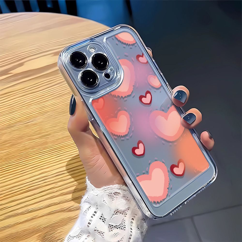 Ốp Điện Thoại Mềm Họa Tiết Trái Tim Màu Hồng Bảo Vệ Toàn Diện Cho Iphone 13 127 14Pro 11 MCW8