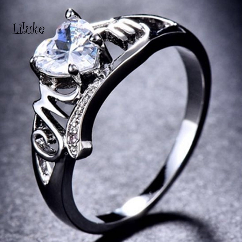 Nhẫn Mạ Bạc Trang Trí Hình Trái Tim Đính Đá Thời Trang Cho Nữ