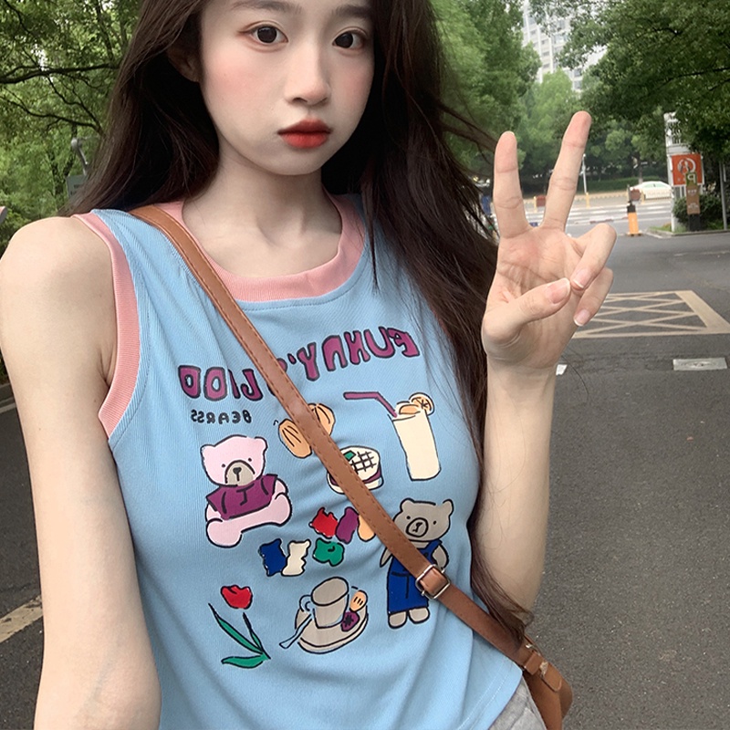 Áo Thun Không Tay In Họa Tiết Hoạt Hình Thời Trang Mùa Hè Dành Cho Nữ