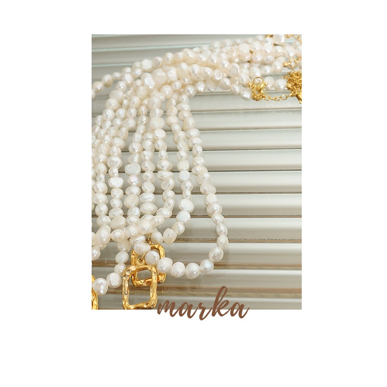 Vòng cổ Chuỗi Ngọc Trai Hình Bầu Dục Không Phai Màu Phong Cách Pháp Thanh Lịch