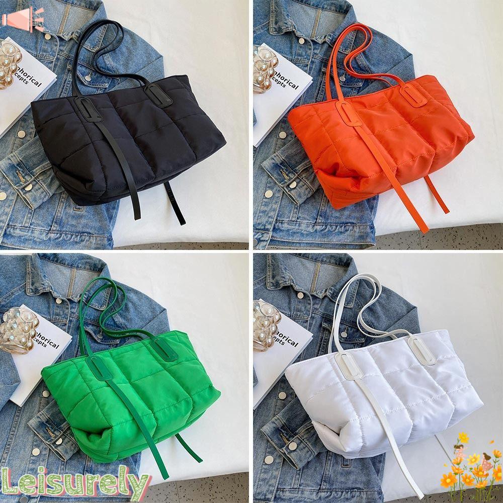 LEILY Túi Xách Cotton Chần Bông Sức Chứa Lớn Màu Trơn Hợp Thời Trang Mùa Đông