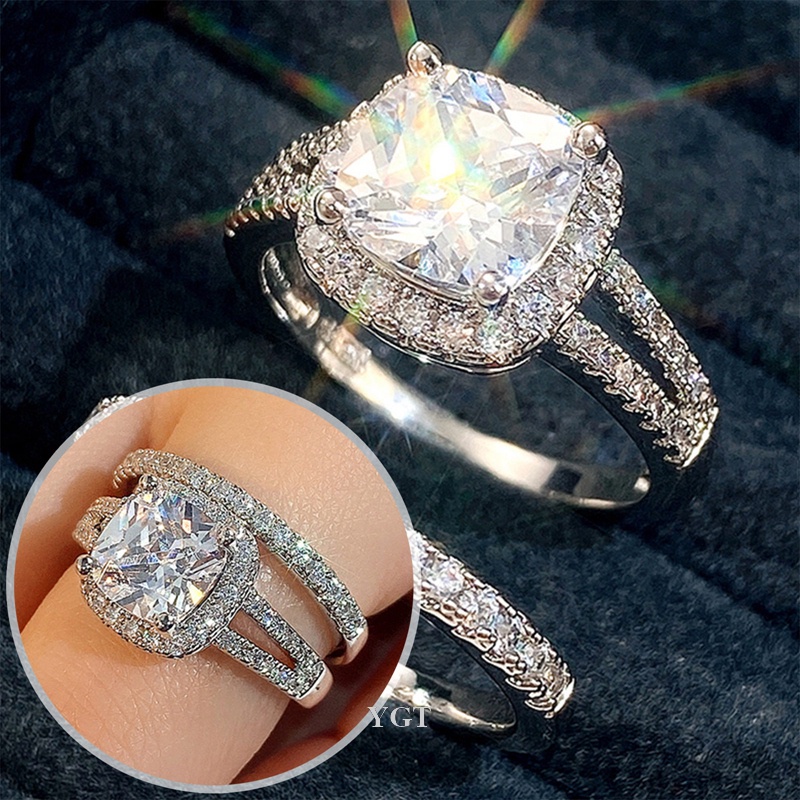 Set 2 Nhẫn Đính Đá Zircon Màu Sắc Lấp Lánh