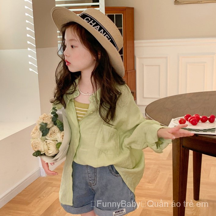 Áo Sơ Mi Mỏng Nhẹ Tay Dài Chống Nắng Phong Cách Hàn Quốc Thời Trang Mùa Hè Mới 2023 Dành Cho Bé Gái