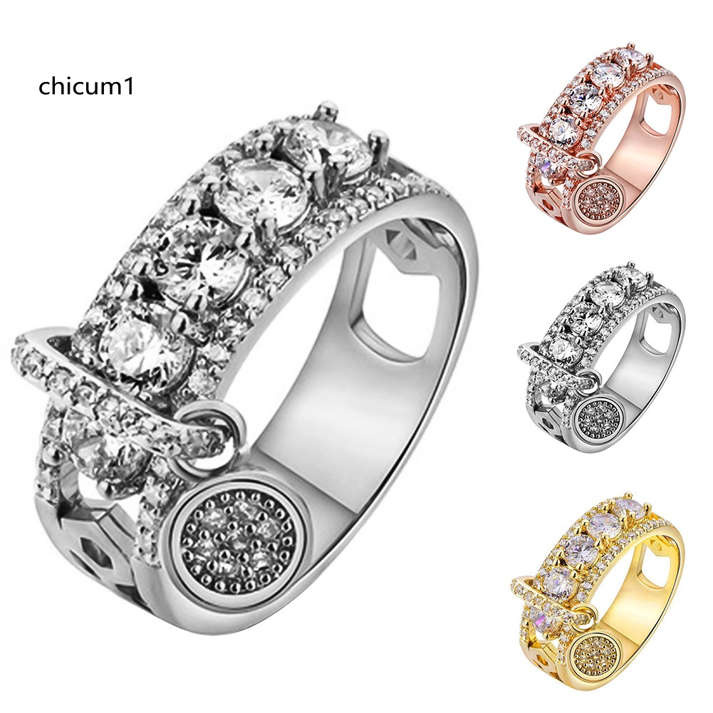 Nhẫn Đính Đá Zircon Hình Đĩa Kim Loại Sáng Tạo Cho Nữ