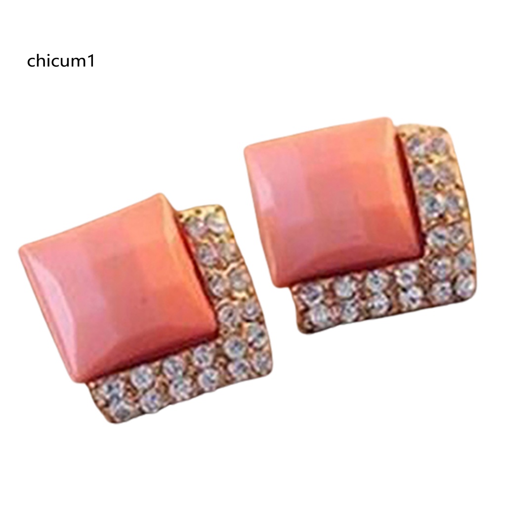 1 Đôi Bông Tai Hình Vuông Lấp Lánh Duyên Dáng Dành Cho Nam Và Nữ