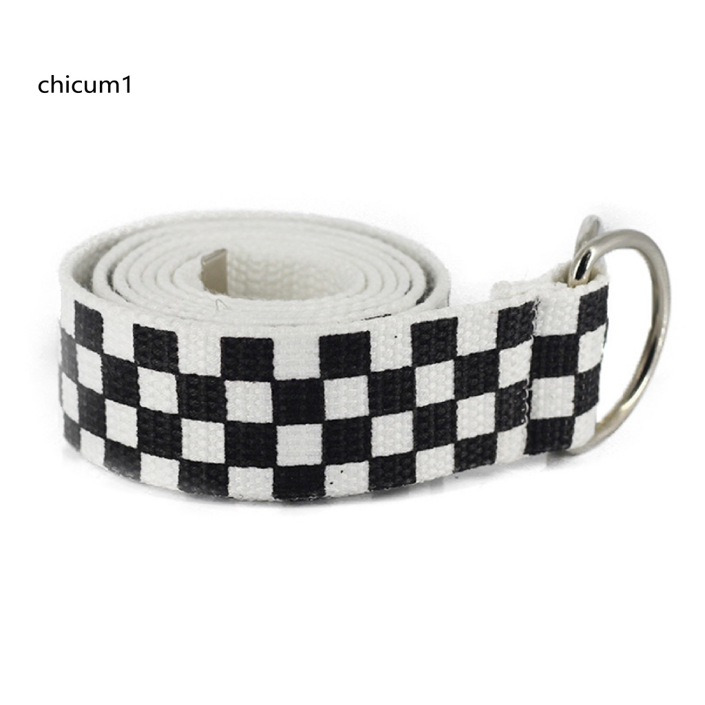 Thắt Lưng Vải Canvas Mềm Mại Sọc Ca Rô Màu Cầu Vồng Kèm Vòng Nhẫn Thời Trang