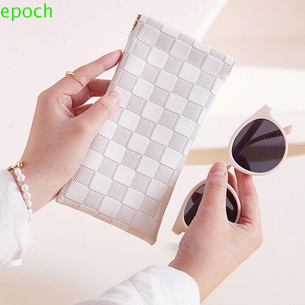 EPOCH Túi Đựng Kính Mát Mini Bằng Da Sức Chứa Lớn Họa Tiết Caro Đơn Giản Cá Tính Cho Nam / Nữ