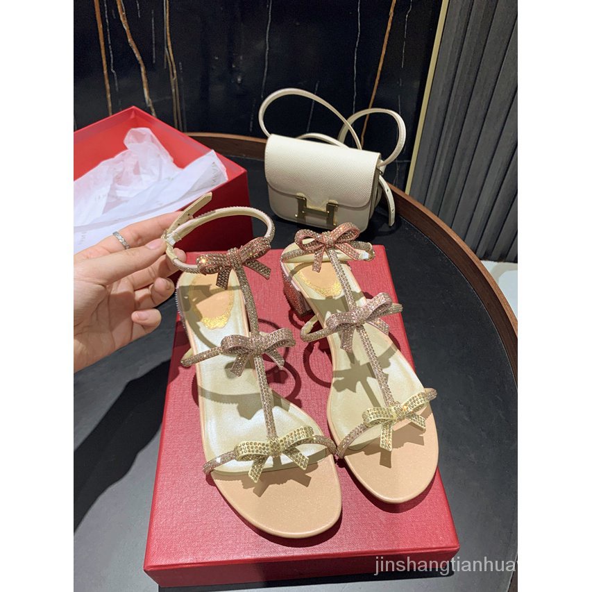 Rc Giày Sandal Cao Gót Đế Dày Quai Nơ Đính Đá Thời Trang Mùa Hè 2023