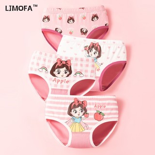 LJMOFA KIDS  3-13 Tuổi Bộ 4 Quần Lót Cotton Mềm Mại Thoáng Khí Thoải Mái Cho Bé Gái