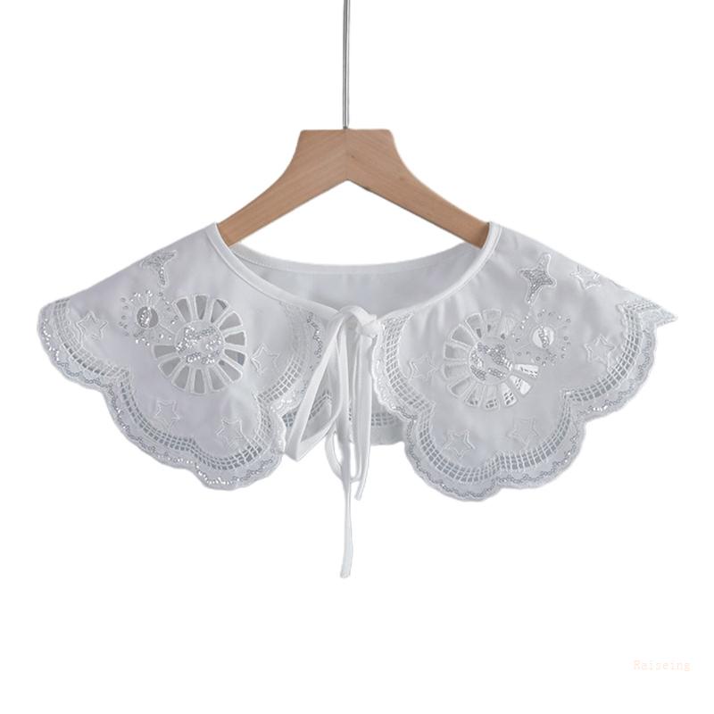 Cổ Áo Ren Rỗng Thêu Ngôi Sao Đính Sequin Có Thể Tháo Rời Cho Nữ