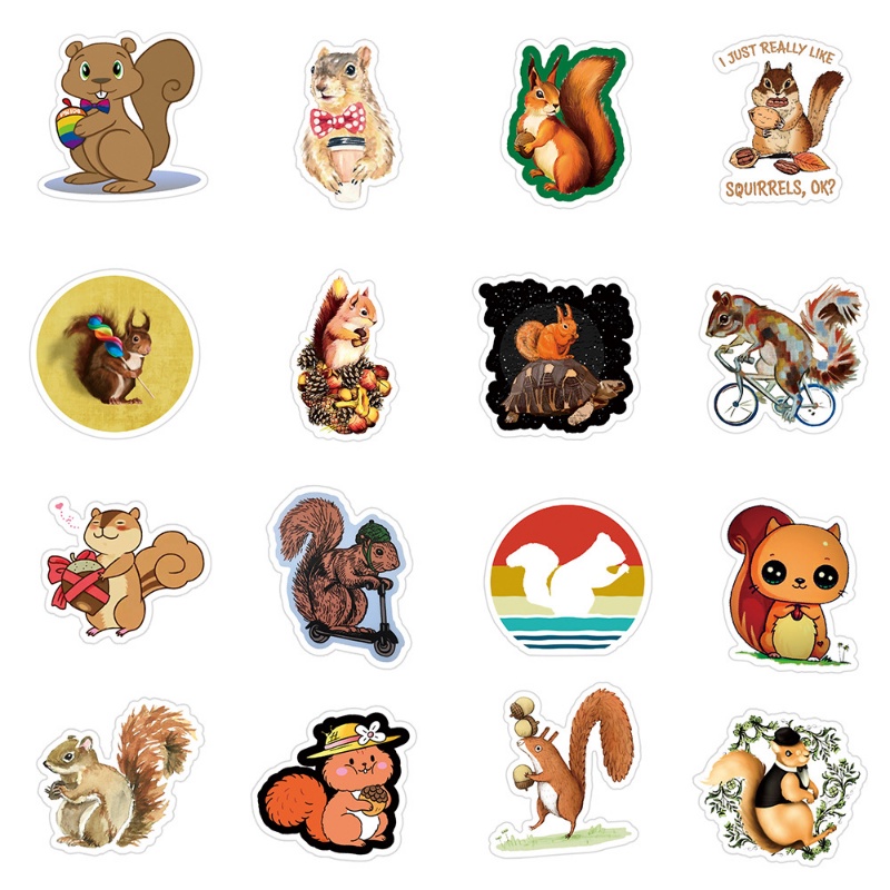 Z & M Z & M❀ Sticker Dán Tường Hình Con Sóc ❀ Bộ 55 Miếng Dán Chống Thấm Nước Hình Động Vật Dễ Thương