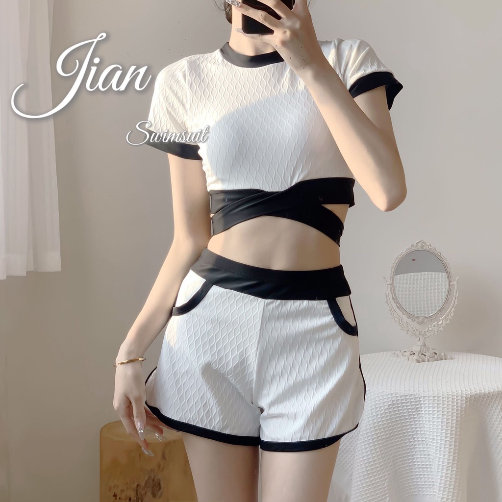 Bộ Đồ Bơi 3 Mảnh Phong Cách Thể Thao Màu Đen Cho Nữ