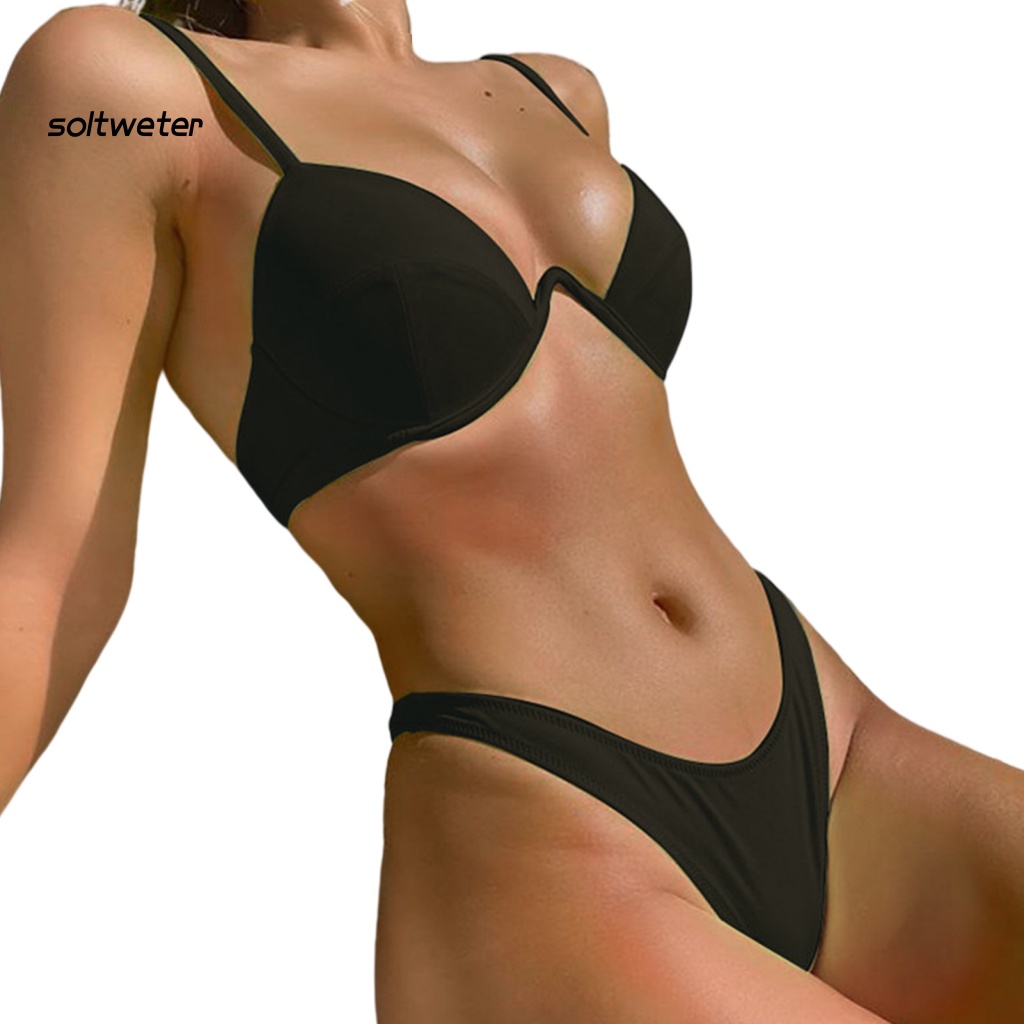 1 Bộ Đồ Bơi Bikini Bằng Polyester Siêu Mềm Chống Rách Có Đệm Mút Nâng Ngực Thời Trang Cho Bạn Gái