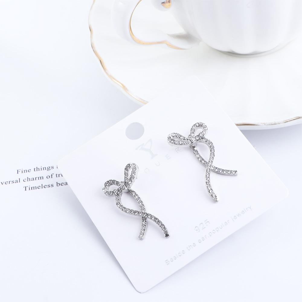 Mxfashionestore Khuyên Tai Dáng Thả Mặt Nơ Đính Đá Pha Lê Lấp Lánh Thời Trang Hình Học Màu Bạc Dành Cho Bạn Nữ