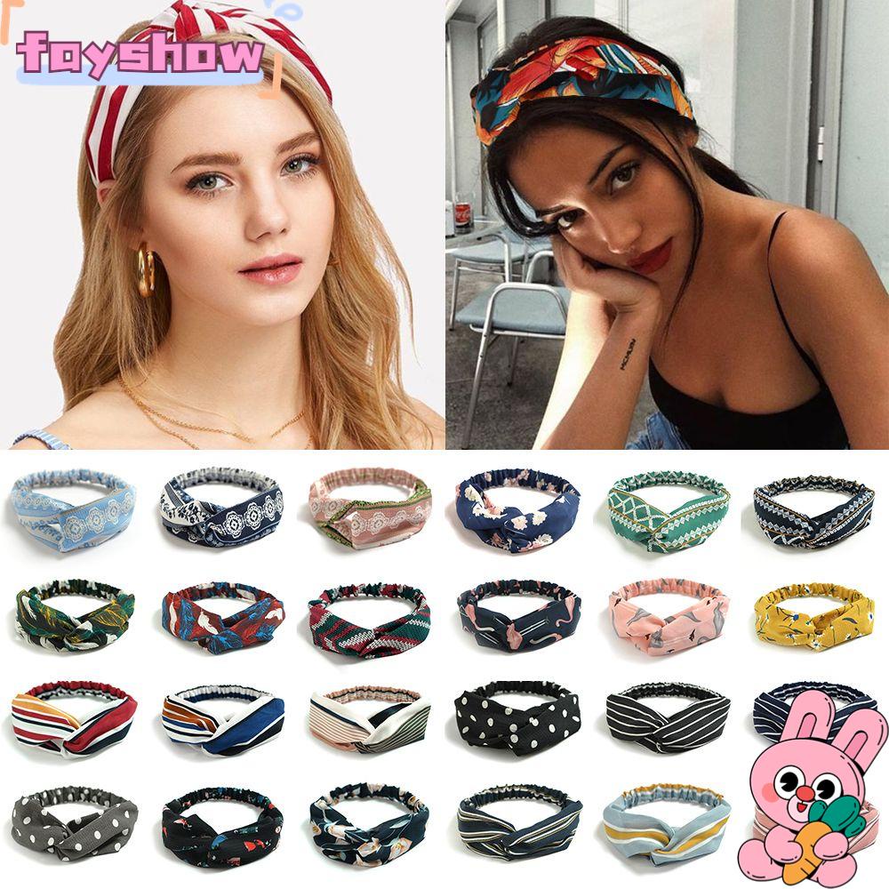 FAY Băng Đô Turban Thắt Nút Chéo In Họa Tiết Phong Cách Bohemian Cho Nữ