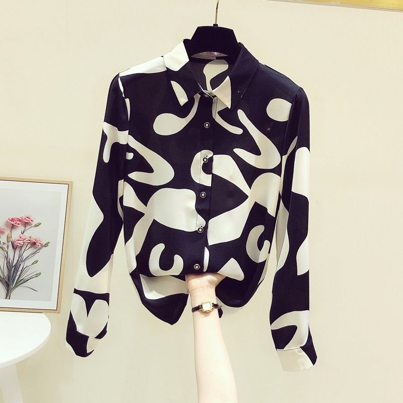 Áo Sơ Mi Chiffon Tay Dài In Họa Tiết Màu Tương Phản Thời Trang Mùa Thu 2023 Cho Nữ