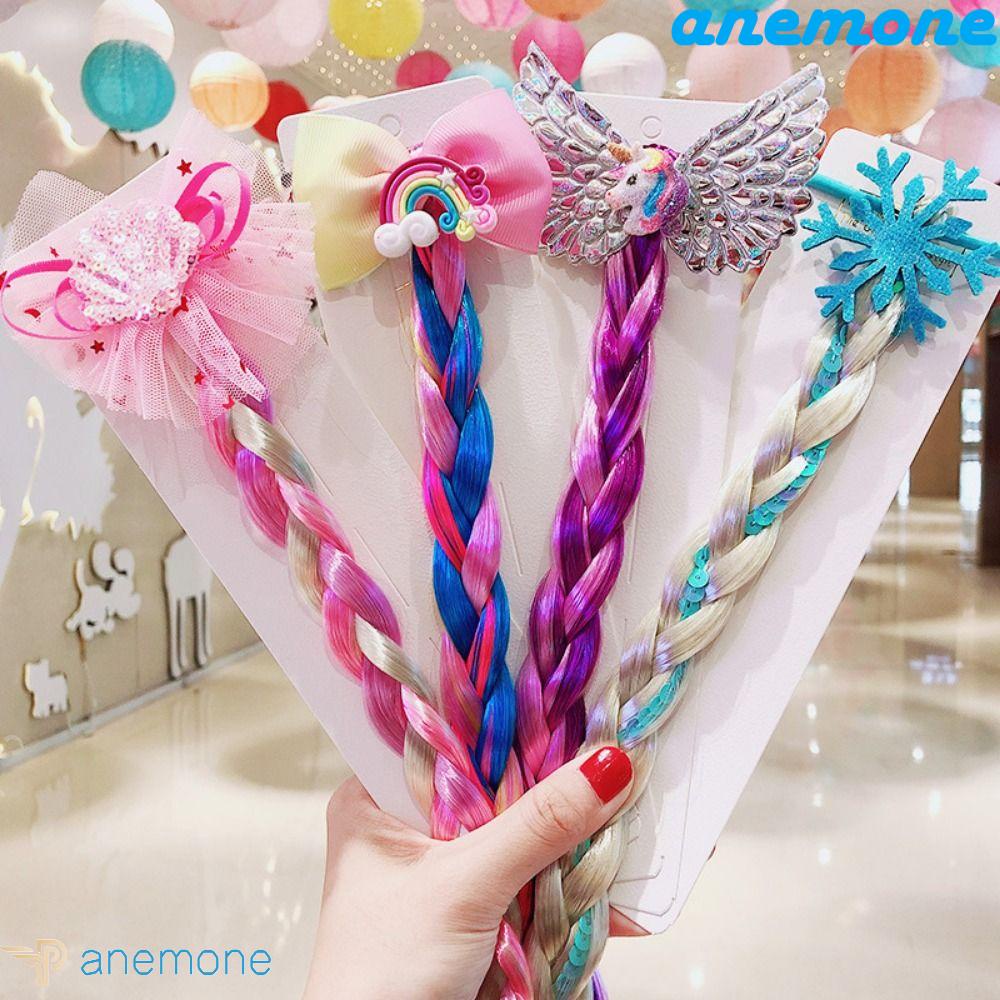 ANEMONE Băng Đô Bện Tóc Đuôi Ngựa Bằng Sợi Tổng Hợp Màu Cầu Vồng Dễ Thương Dành Cho Bé Gái