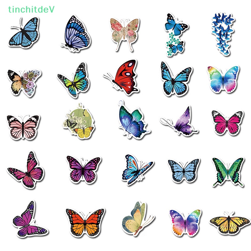 [TinchitdeV] Gói 50 Miếng Dán Hình Bướm Đáng Yêu Trang Trí Vali Laptop Xe Máy Xe Hơi [Mới]