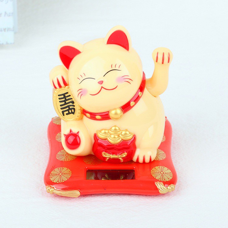 Mèo thần tài may mắn vẫy tay chạy bằng năng lượng mặt trời