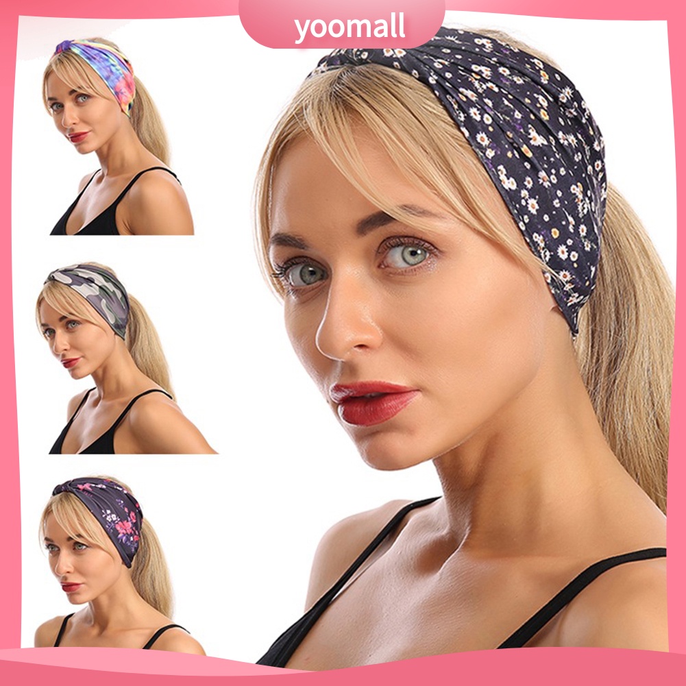 Băng Đô Bản Rộng Chống Mồ Hôi In Họa Tiết Hoa Rằn Ri Dùng Khi Tập Gym Dành Cho Nữ