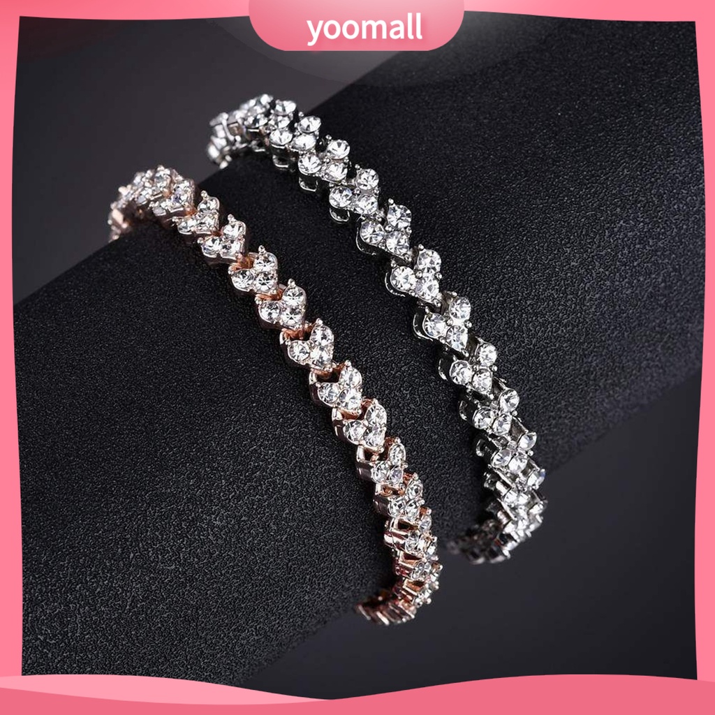 Vòng Tay Đính Pha Lê Giả Hình Trái Tim Lấp Lánh Thời Trang Cho Nữ