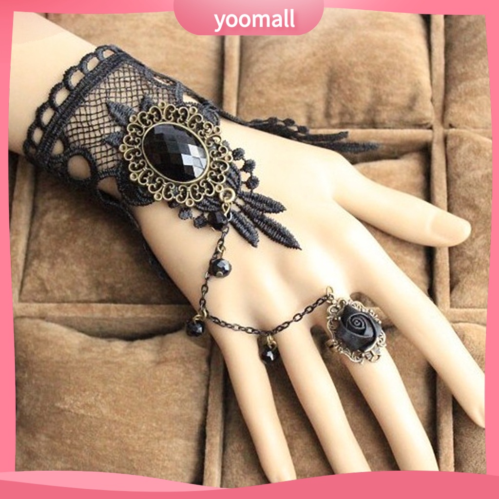 Vòng Cổ Choker / Vòng Tay / Bông Tai Ren Hoa Đính Đá Giả Phong Cách Gothic Punk