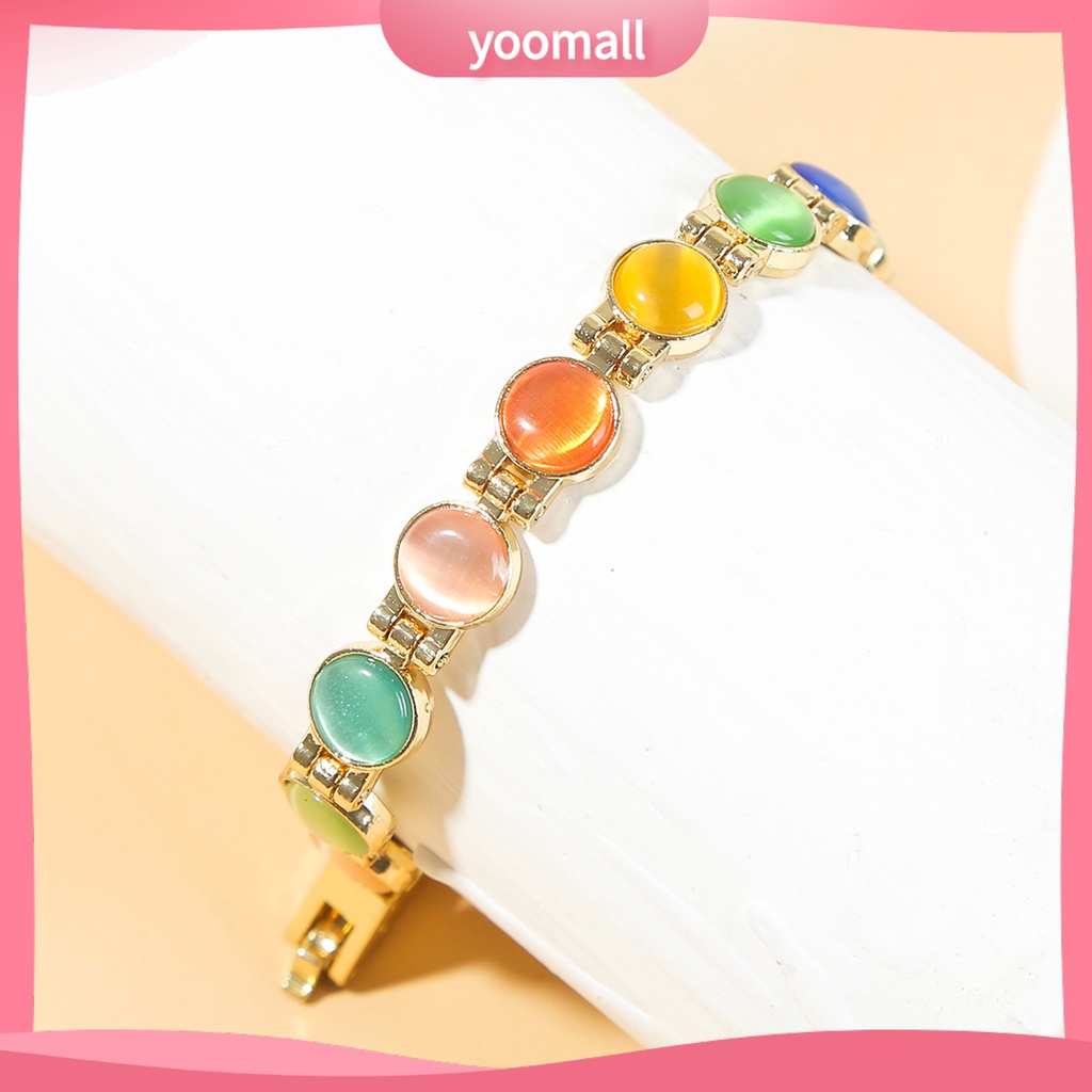 [YM] Vòng Tay Đá Mắt Mèo Mạ Vàng Giảm Mệt Mỏi Thời Trang Hàng Ngày