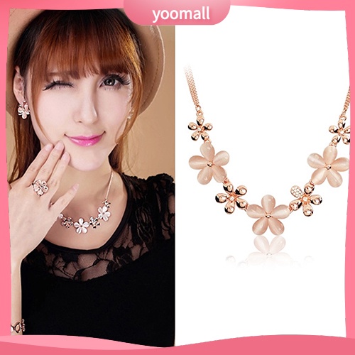 Vòng cổ Mạ Vàng Mặt Hoa Đính Đá Opal Thời Trang Cho Nữ