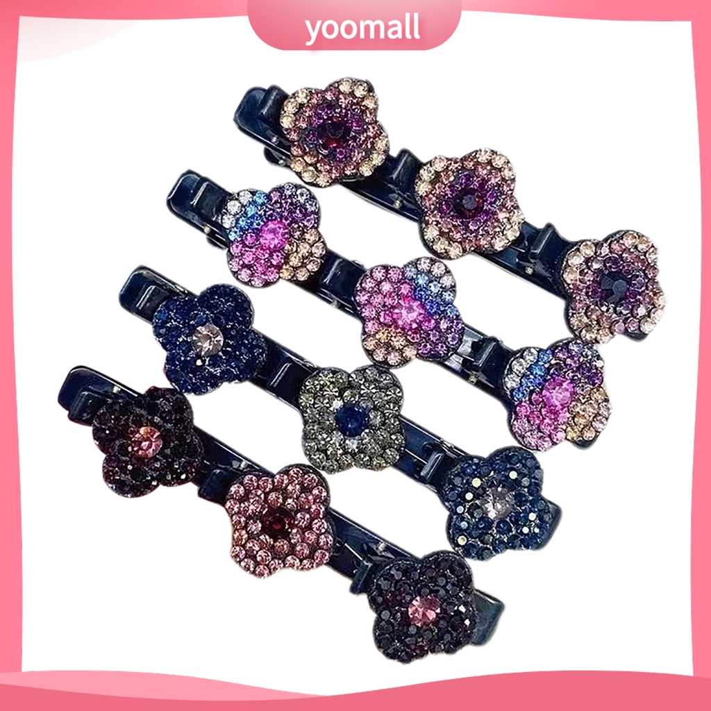Bộ 4 Kẹp Tóc Hình Hoa Đính Đá Lấp Lánh Chống Trượt Thời Trang Cho Nữ