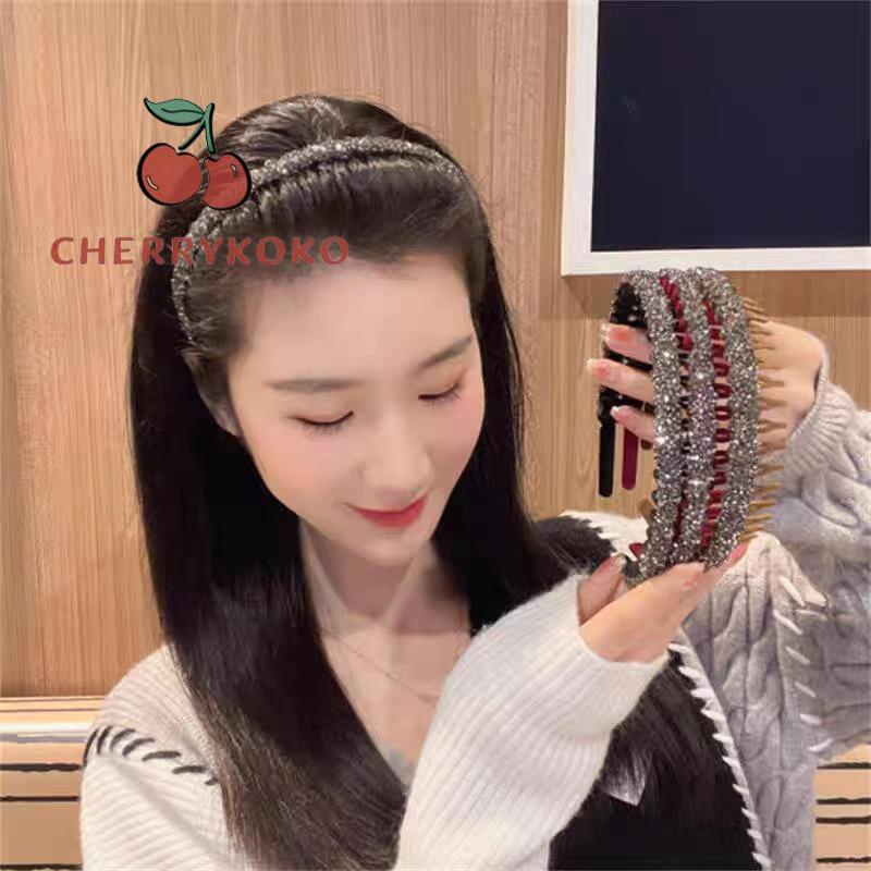🍒🍒CHERRYKOKO Băng Đô Cài Tóc Bện Đính Đá Lấp Lánh Phong Cách Mới 2023 Cho Nữ
