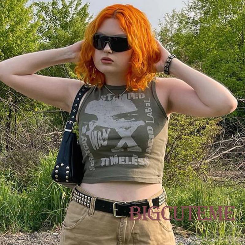 Áo Croptop Sát Nách Cổ Tròn In Chữ Thời Trang Mùa Hè Dành Cho Nữ