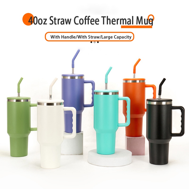 Bình Nước Giữ Nhiệt Bằng Thép Không Gỉ 40oz Kèm Ống Hút 1200ml Có Tay Cầm Tiện Dụng