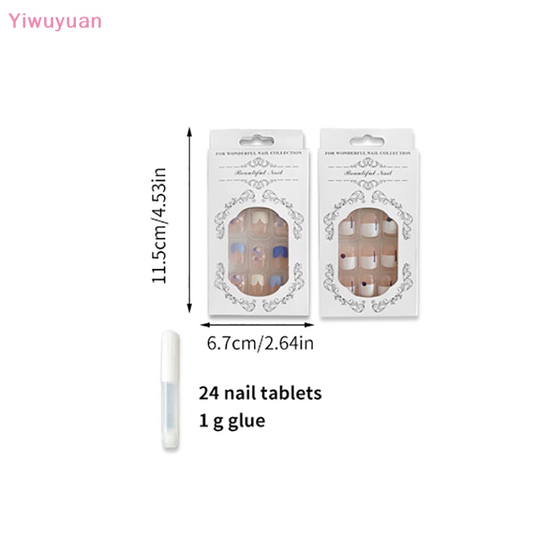 < Yiwuyuan > Hộp 24 Móng Tay Giả Pháp Y2k Dạng Nhấn Hình Hạt Kim Cương Có Thể Mặc Với Thiết Kế Toàn Diện Mới