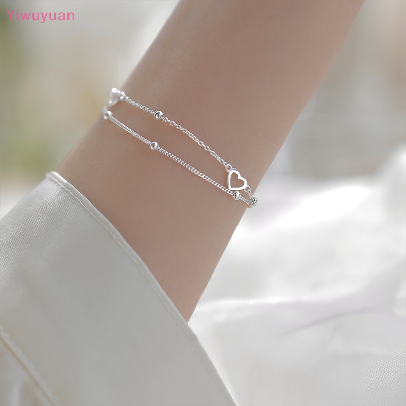 Vòng Tay Hai Lớp Họa Tiết Trái Tim Màu Bạc Thanh Lịch Cho Nữ