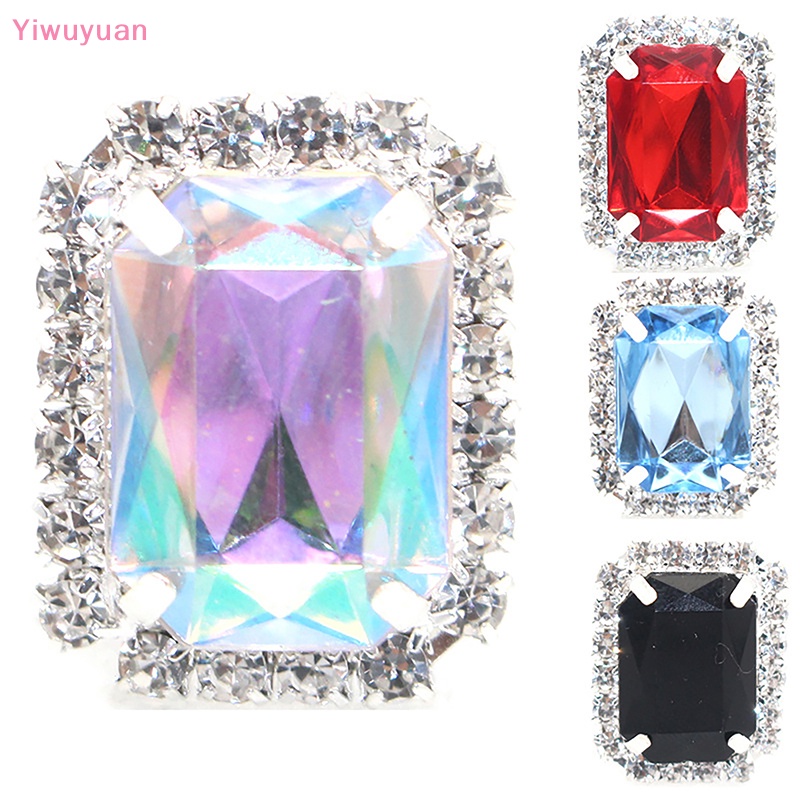 < Yiwuyuan > Phụ Kiện Nút Kim Loại Đáy Phẳng Hình Chữ Nhật Đính Đá Acrylic Phụ Kiện May Vá Quần Áo DIY Mới