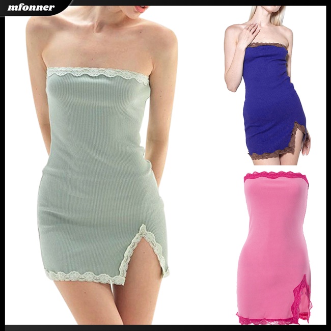 Đầm Ren Không Tay Co Giãn Màu Sắc Trơn Quyến Rũ Dành Cho Nữ