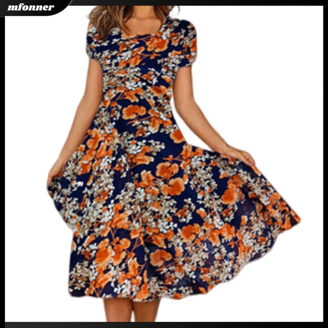 Đầm Tay Ngắn Cổ Chữ V Thoáng Khí In Họa Tiết Hoa Thanh Lịch Thời Trang Mùa Hè Cho Nữ