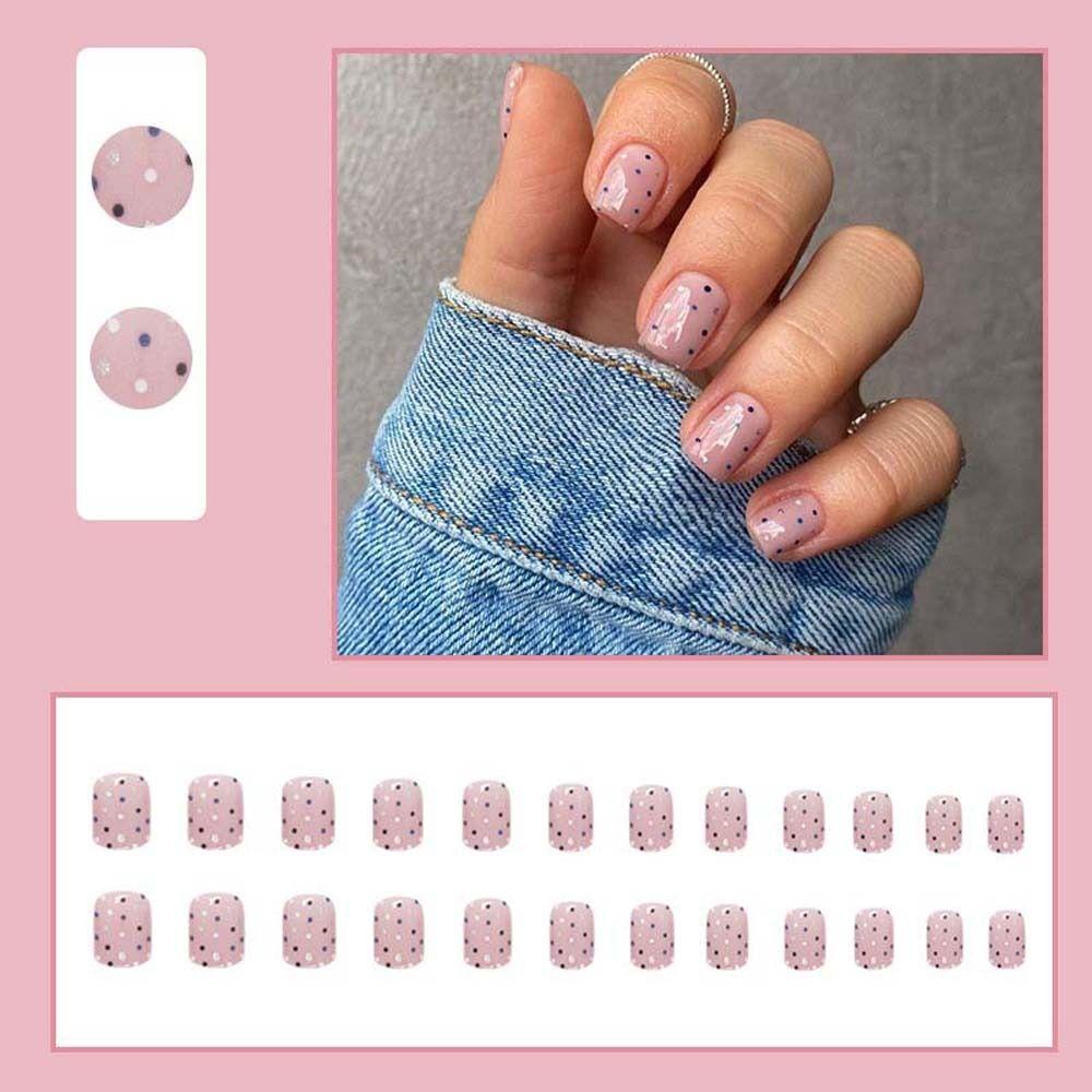 Bộ Móng Tay Giả Ngắn Bằng Nhựa Che Phủ Toàn Diện Họa Tiết Hoa Lá DIY