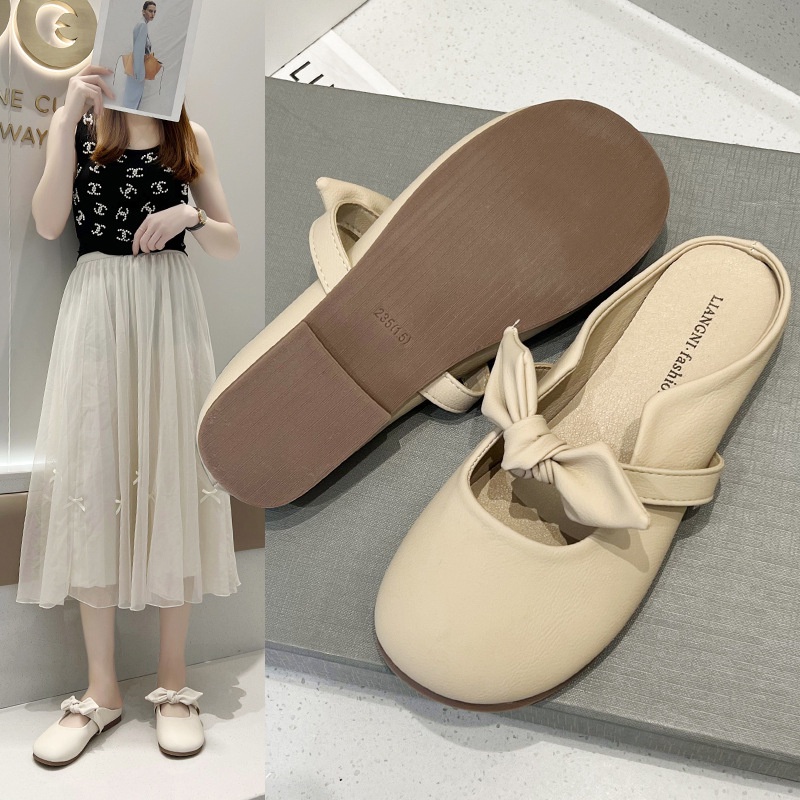 Giày Lười Đế Bằng Chất Liệu Da Đính Nơ Thời Trang Mùa Hè Thoáng Khí Cho Nữ