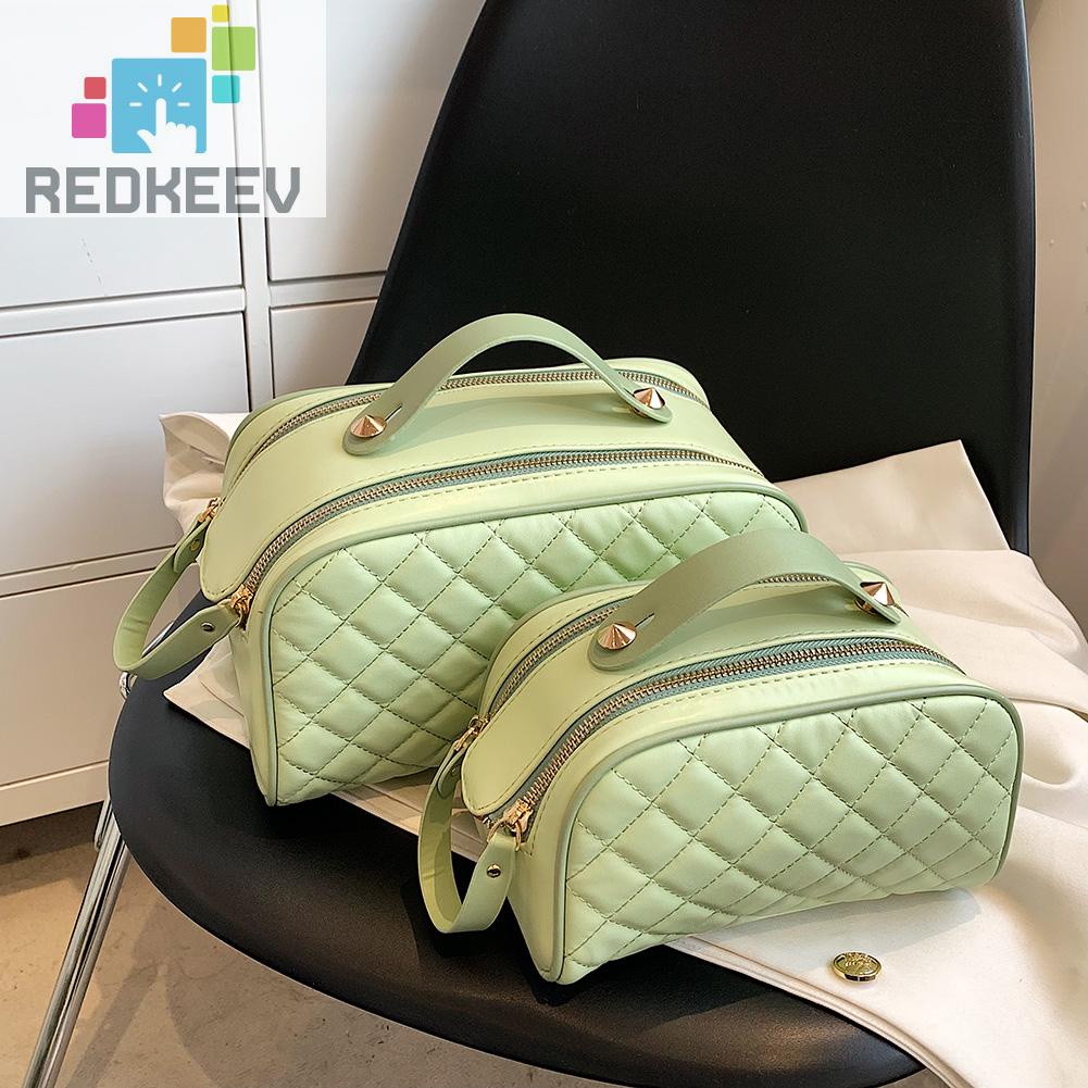 Túi Đựng Mỹ Phẩm Da PU Có Khóa Kéo Họa Tiết Kim Cương Sang Trọng Cho Nữ