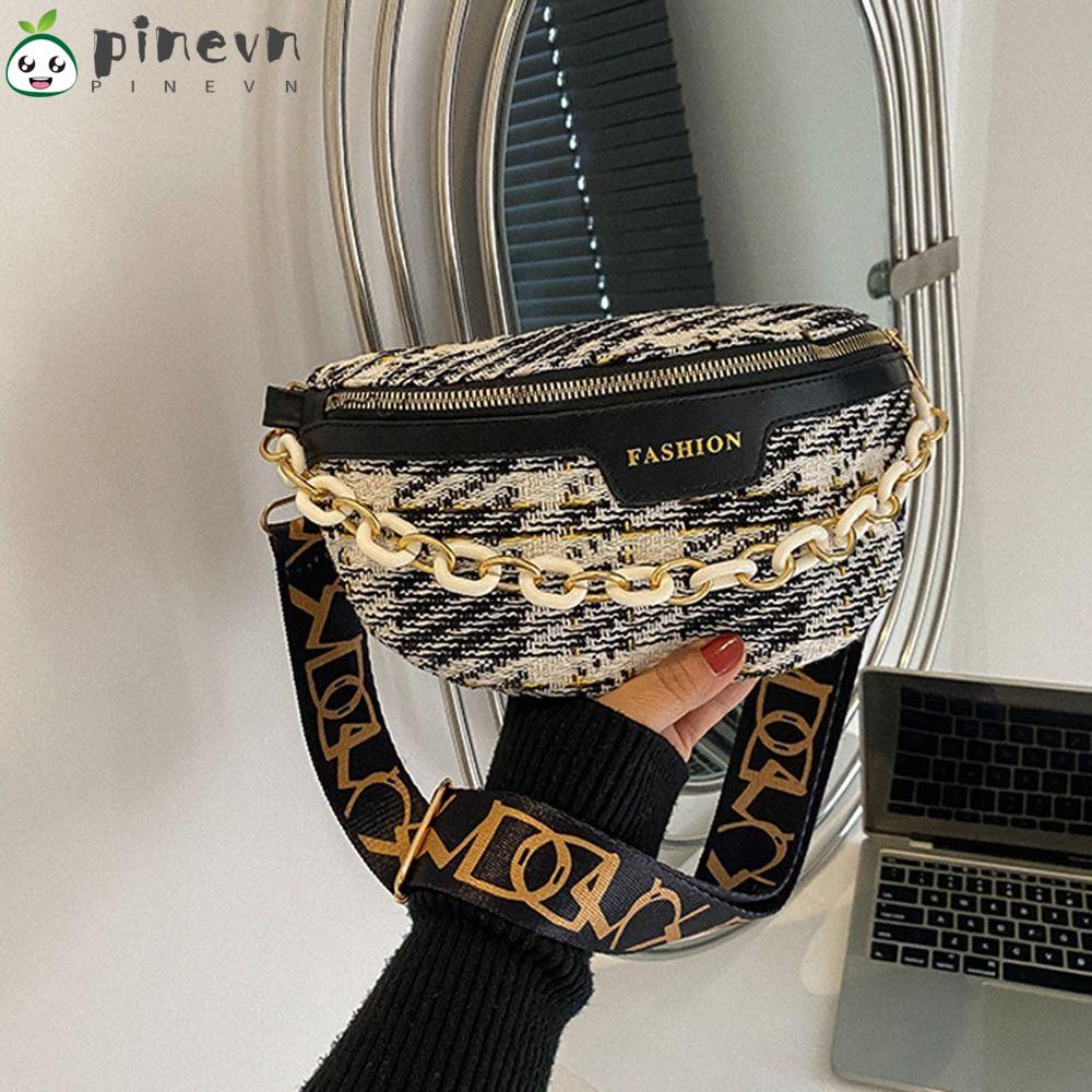 Túi Đeo Chéo Ngực Cỡ Lớn Bằng Nylon Họa Tiết Sọc Caro Thời Trang Cho Nữ