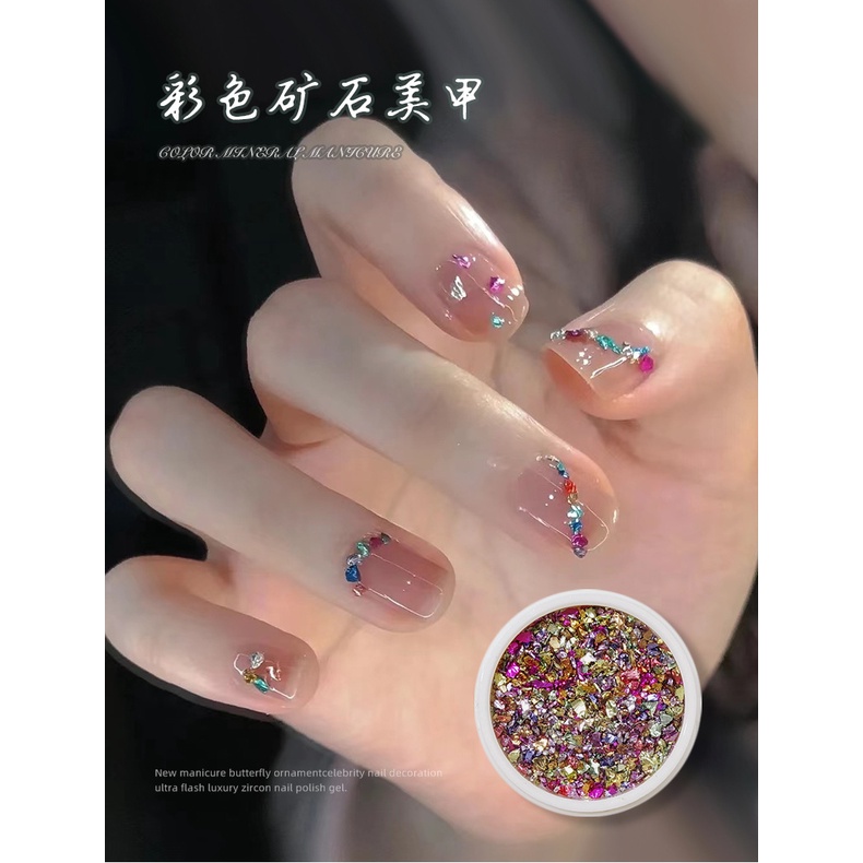 Đá Trang Trí Móng Tay mini Màu Bạc Đính Đá Nhiều Màu Sắc