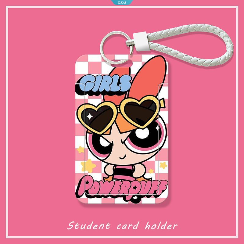 Móc Khóa Đựng Thẻ ID / Thẻ Tín Dụng Họa Tiết Hoạt Hình Powerpuff Girls Có Dây Đeo Dễ Thương