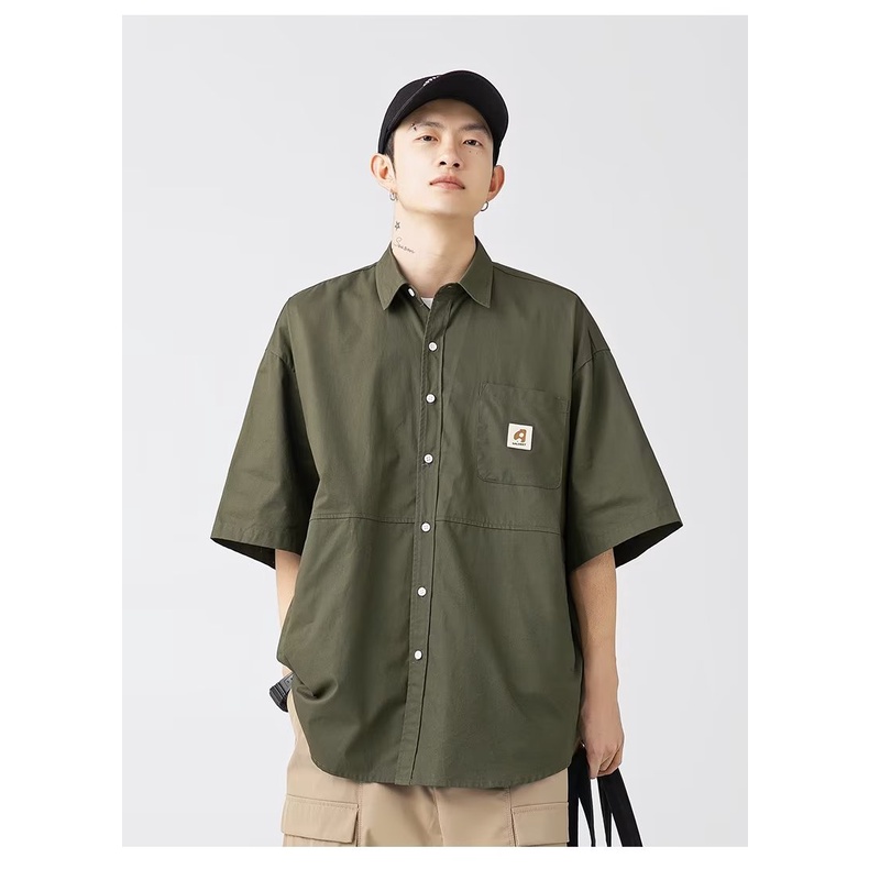 Áo Sơ Mi Tay Ngắn Màu Sắc Đơn Giản Phong Cách Retro Dành Cho Nam