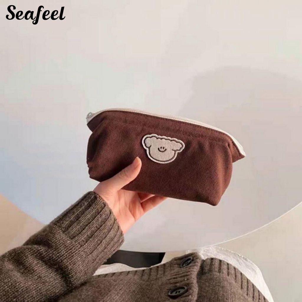 Túi Đựng Bút Bằng Vải Bạt Có Khóa Kéo Bề Mặt In Họa Tiết Chó / Mèo Dễ Thương Chống Mài Mòn Cho Học Sinh / Văn Phòng
