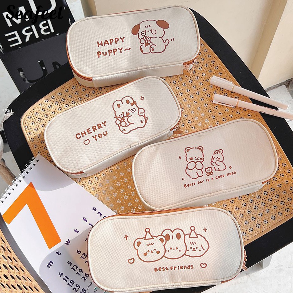 Túi Đựng Bút Dạng Lưới In Họa Tiết Gấu Hoạt Hình Dễ Thương